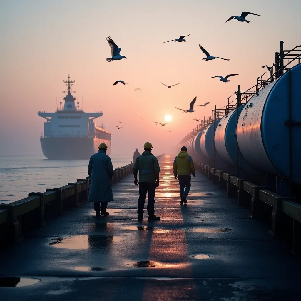 Fuel tanker truck at distribution center